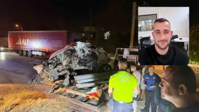Antalya’nın Serik ilçesinde kontrolden çıkarak aydınlatma direğine çarpan otomobilin 23