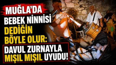 Muğla’da bir düğünde davul ve zurnanın eşliğinde mışıl mışıl uyuyan