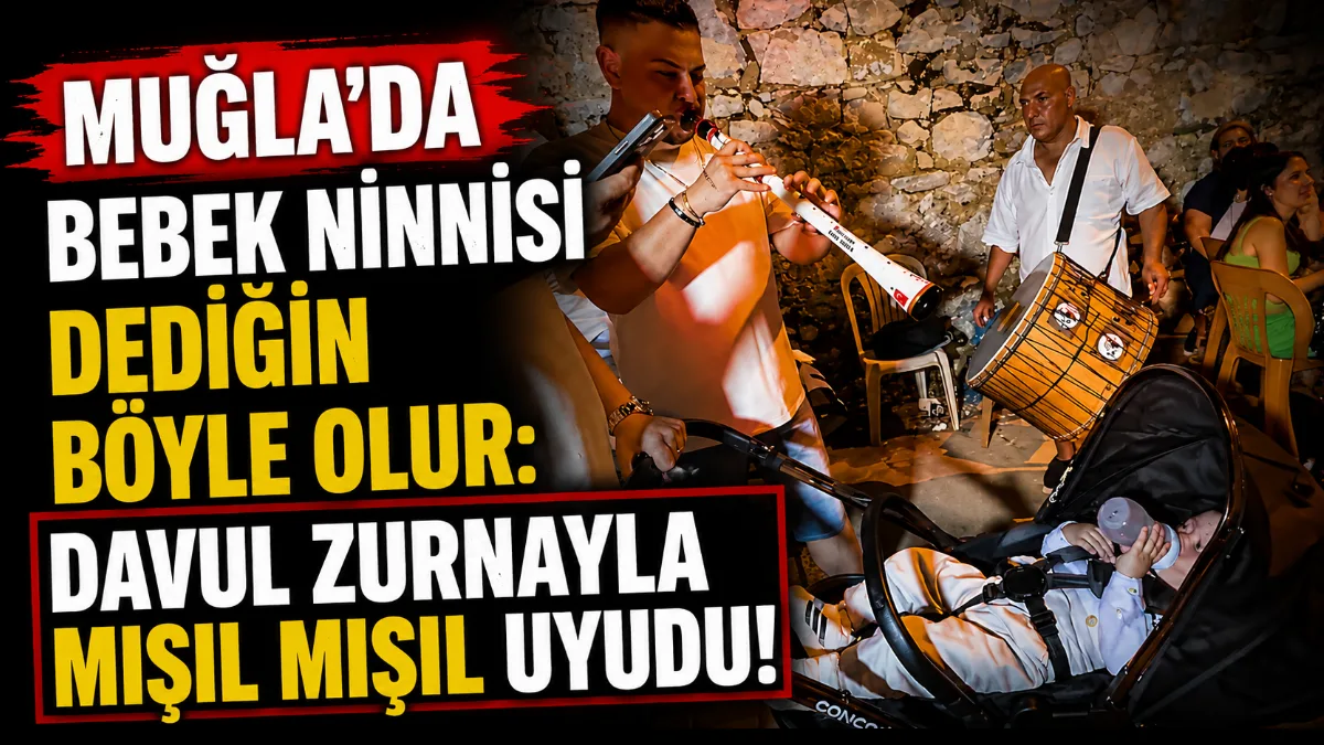 Muğla’da bir düğünde davul ve zurnanın eşliğinde mışıl mışıl uyuyan